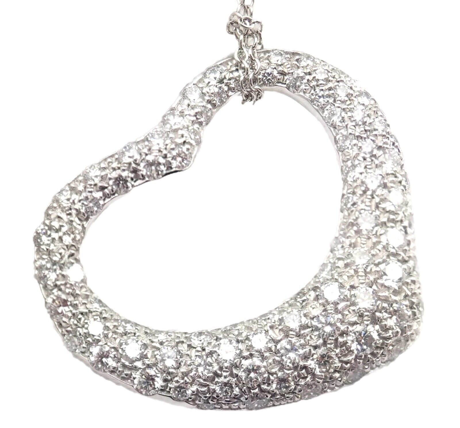 Authentic Tiffany & Co Elsa Peretti Platinum Diamond Large Open Heart Pendant Necklace - Perfect for Anniversaries, Valentine's Day & Special Occasions
