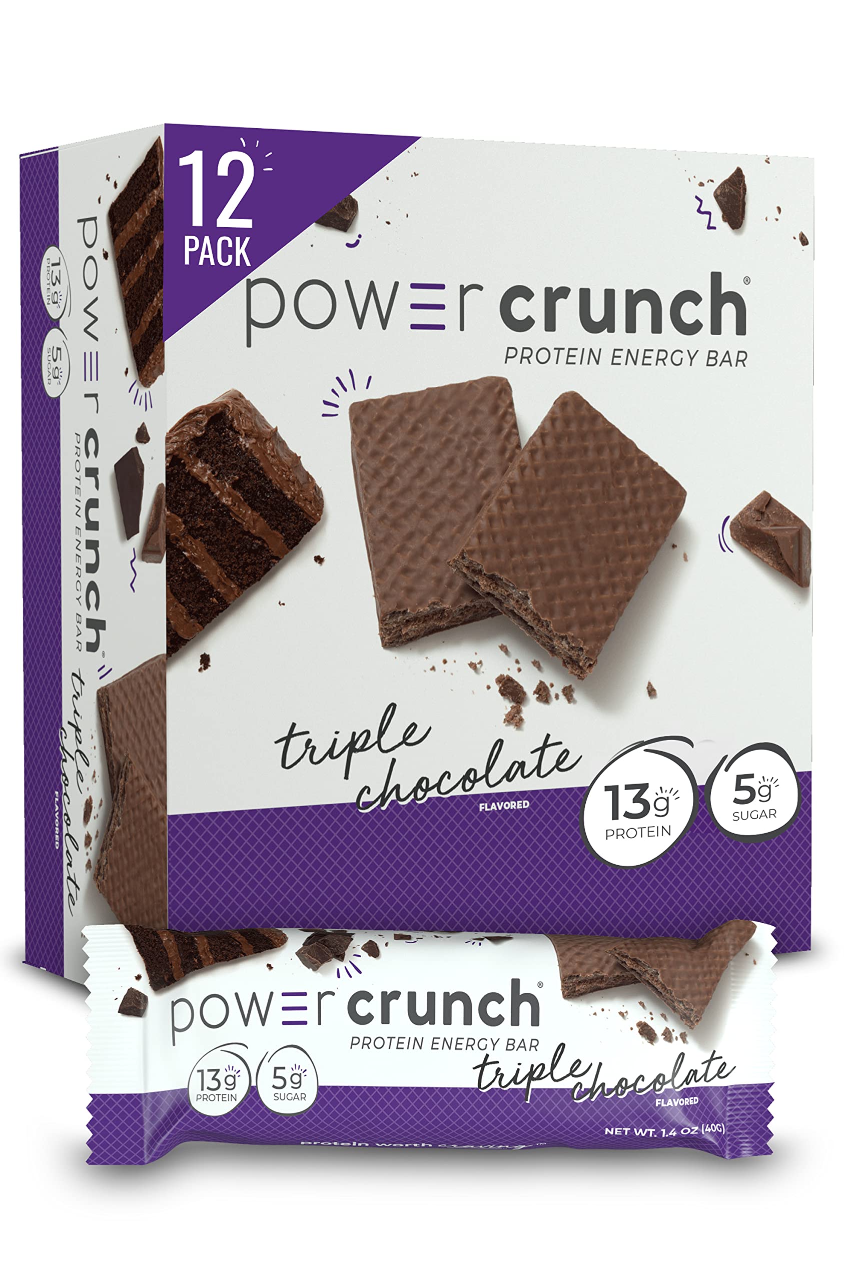 Power Crunch Protein Wafer Bars - 12 Pack of 1.4oz High Protein Snacks | Triple Chocolate Flavor | Delicious Low Carb Keto-Friendly Energy Bars for Gym, Hiking & Post-Workout Recovery