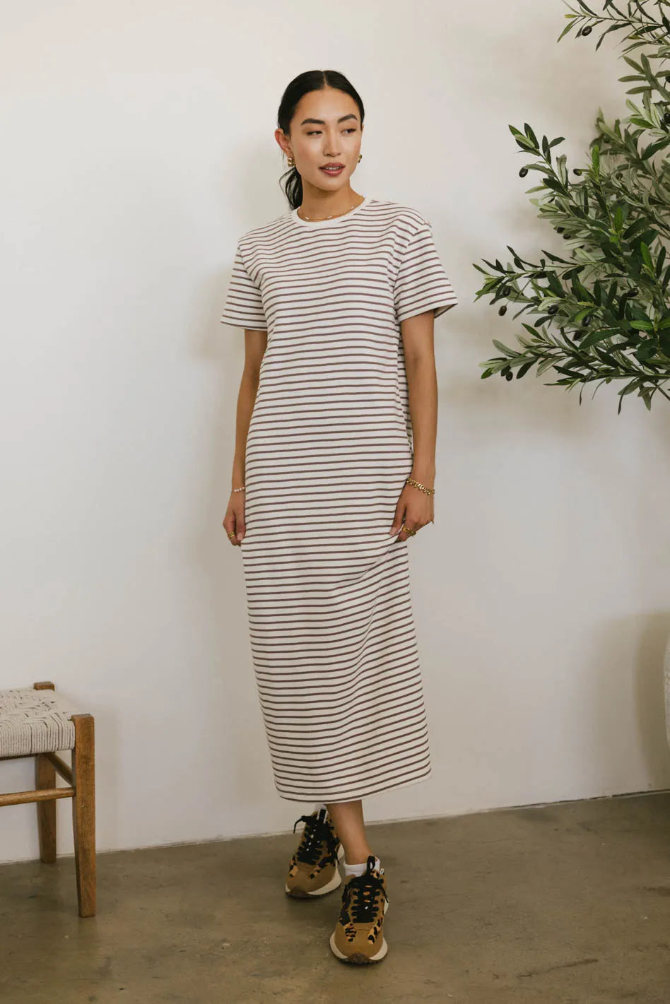 Hudson Striped T-Shirt Dress in Cream | Women's Casual Summer Dress | Perfect for Beach, Brunch & Everyday Wear | FINAL SALE
