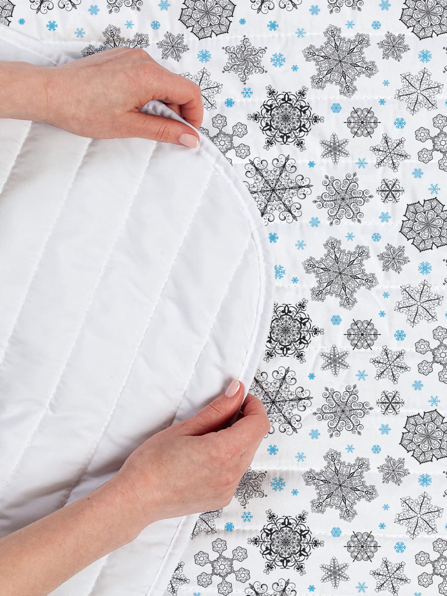 Ambesonne Snowflake Microfiber Bedspread Set - Queen Size Blue Black White Winter Christmas Bedding with Pillow Shams & Comforter | Soft Lace-Style Snowflake Design for Cozy Holiday Bedroom Decor