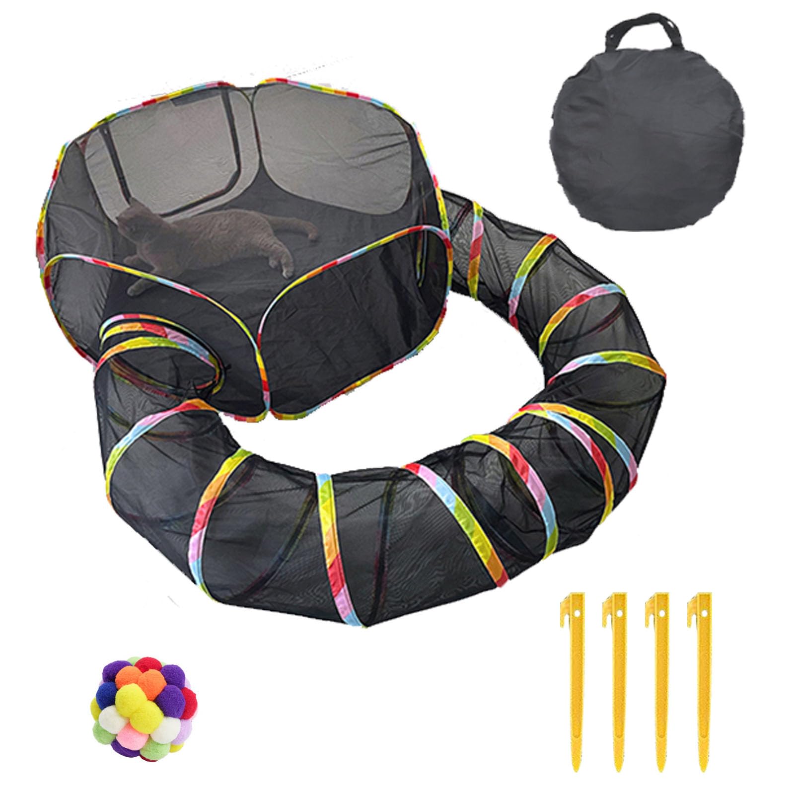 Portable Outdoor Cat Enclosure Playpen with Toy Ball & Storage Bag - Durable Cat Play Tent & Tunnel for Kittens & Small Pets - Perfect for Backyard, Camping & Indoor Playtime