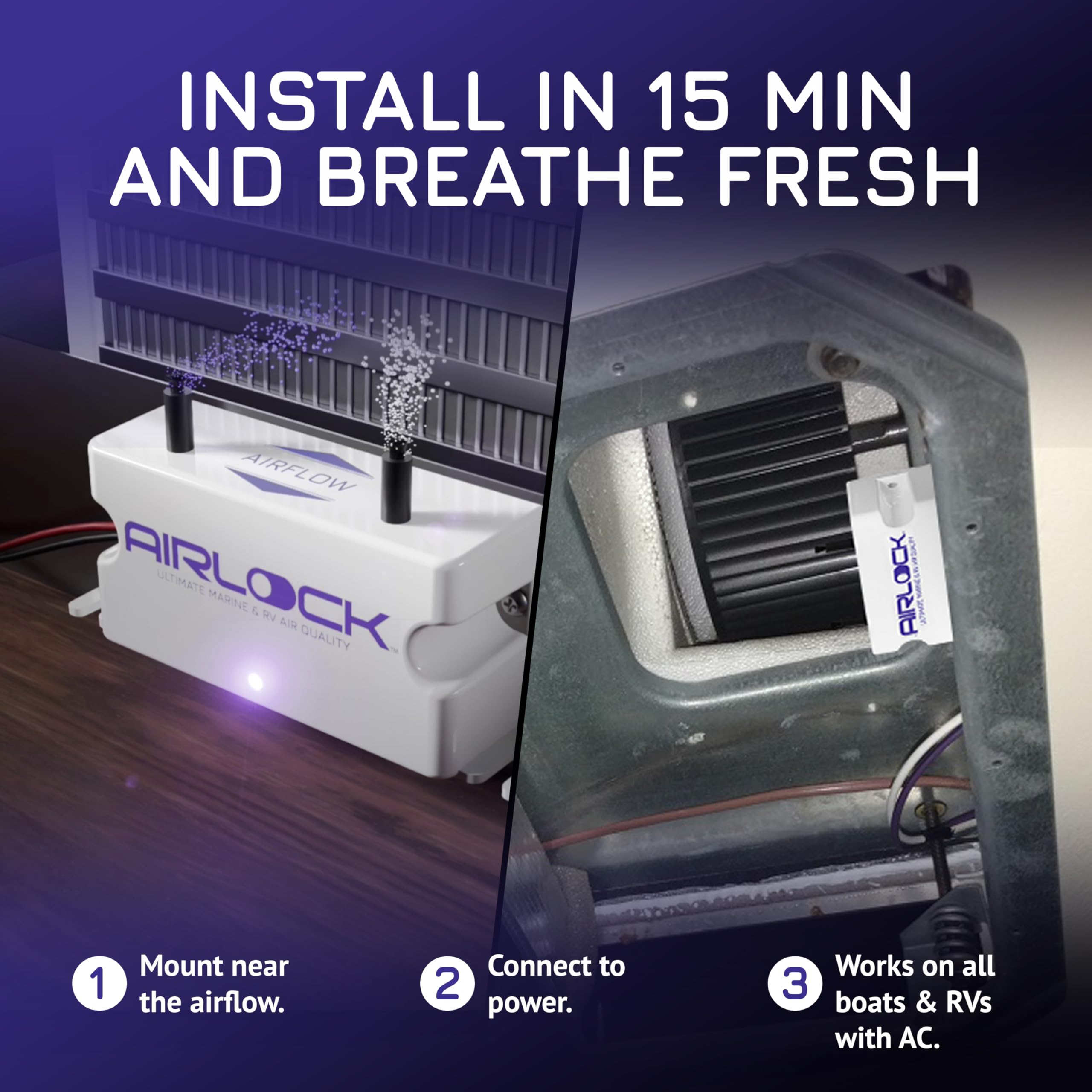 AIRLOCK One - Portable Air Purifier for Boats & RVs - Eliminate Odors & Freshen Air | Easy Installation & Maintenance-Free | Perfect for Marine, Camping & Travel Use