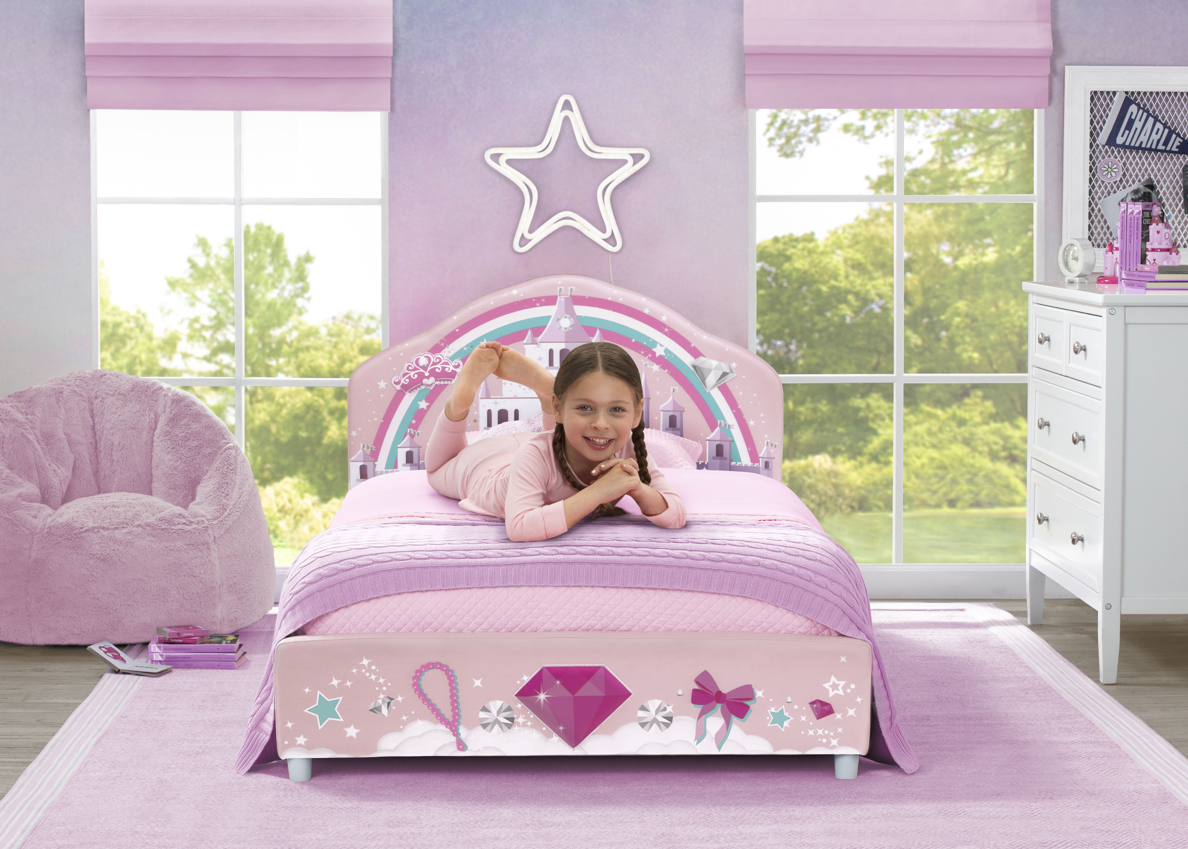 Princess Upholstered Twin Bed - Elegant White Upholstered Twin Size Bed Frame with Tufted Headboard for Girls Room, Teen Bedroom & Princess Themed Decor - Perfect for Kids Bedrooms, Sleepovers & Fairy Tale Inspired Spaces