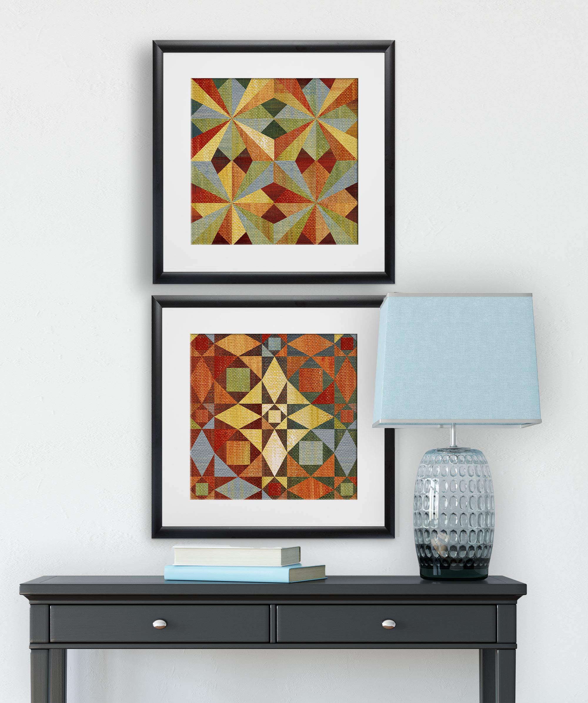 Wexford Home Kaleidoscope Quilt Set - 2 Piece Art Print Bedding Collection 16x16 Inches in Black | Modern Geometric Pattern for Bedroom Decor & Guest Room Styling