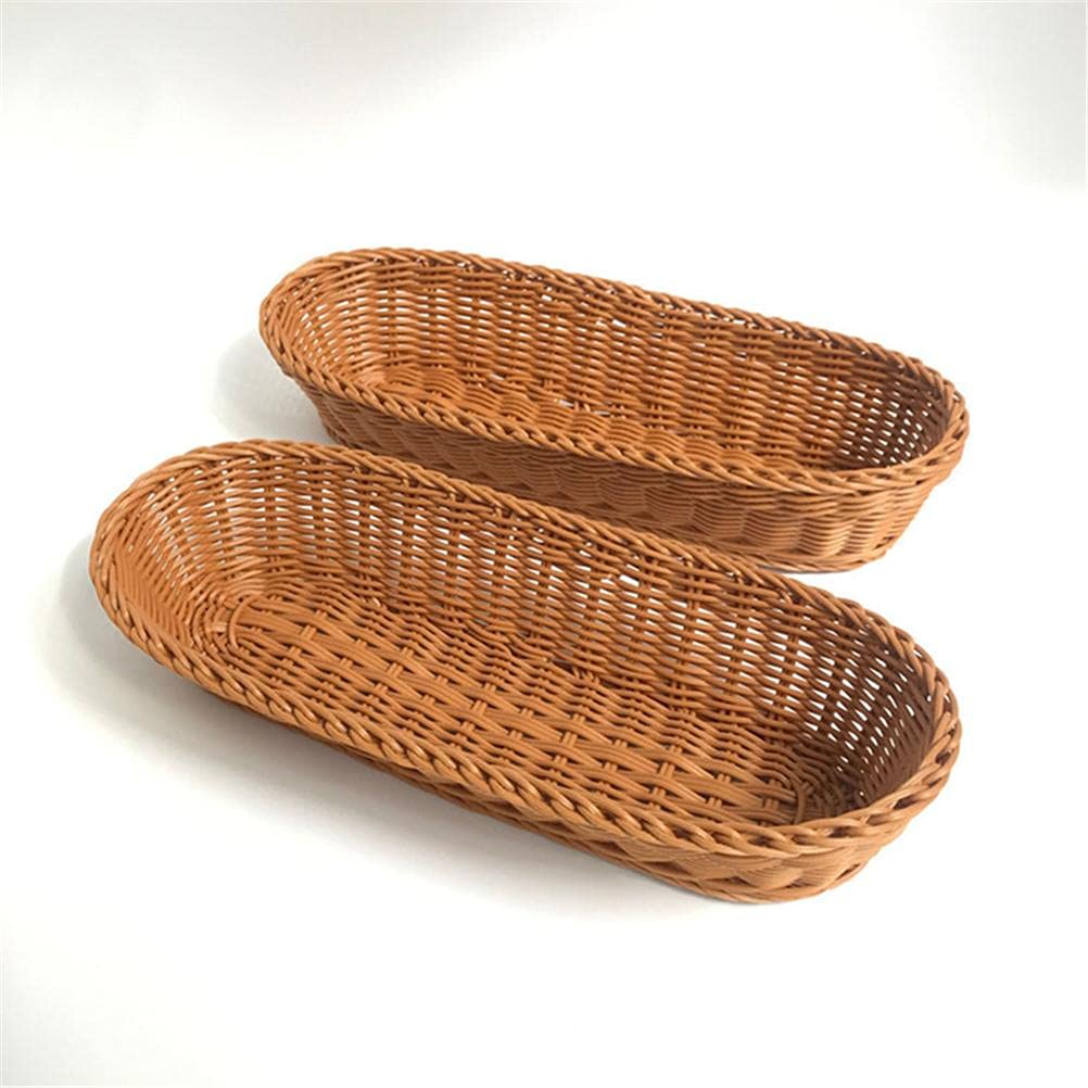 ICRPSTU Plastic Woven Bread Basket - Long Rattan Style Tabletop Serving Basket for Restaurants, Fruits, Vegetables, Bread Display | Perfect for Dining, Kitchen, Party Buffet & Home Decor