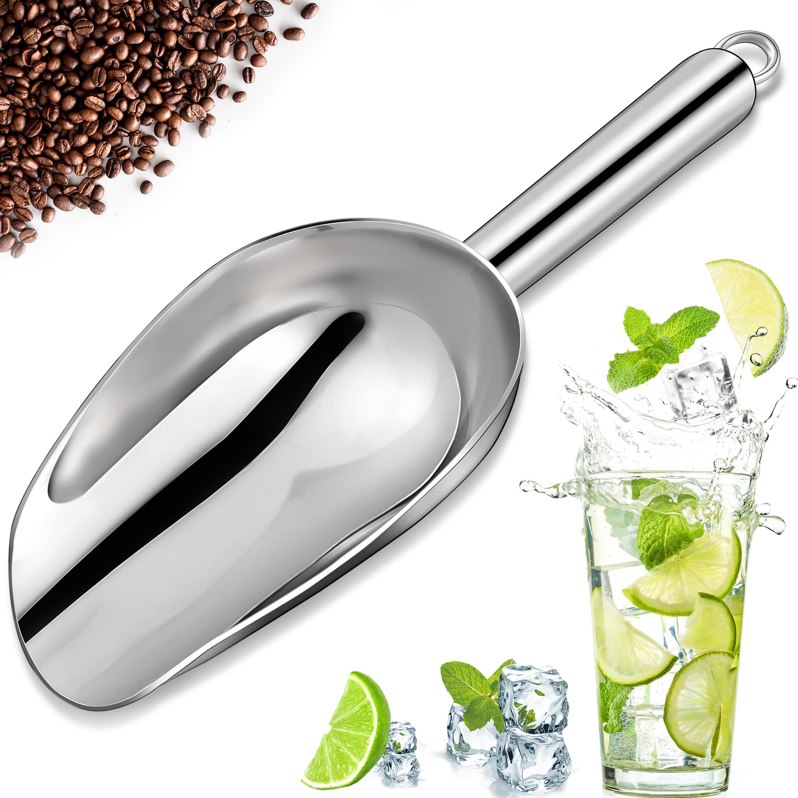 Premium Stainless Steel Ice Scoop for Freezer & Ice Bucket - 3oz Multipurpose Metal Ice Scooper for Ice Machine, Kitchen, Baking Flour & Pet Food - Perfect for Cocktails, Parties & Home Bar Use
