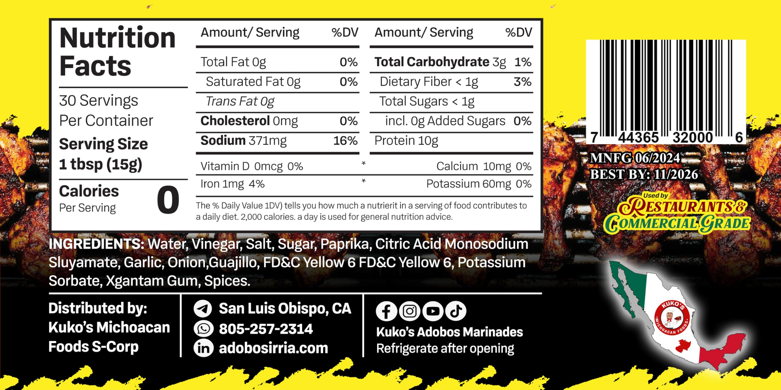 Authentic Pollo Asado Chicken Adobo Marinade - Yellow Amarillo Seasoning - 16oz Bottle - Perfect for Grilling, Roasting & Latin American Cuisine