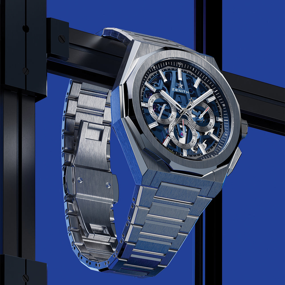 Defy Skyline Chronograph Skeleton Watch - 42mm Blue Dial Stainless Steel Bracelet for Men | Luxury Sports & Dress Watch for Business, Gifts & Special Occasions