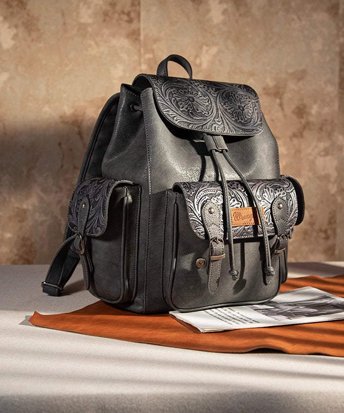 Wrangler Floral Tooled Concealed Carry Backpack for Women & Men - Tactical EDC Hiking Daypack with Hidden Gun Pocket - Perfect for Outdoor Adventures, Travel & Everyday Use