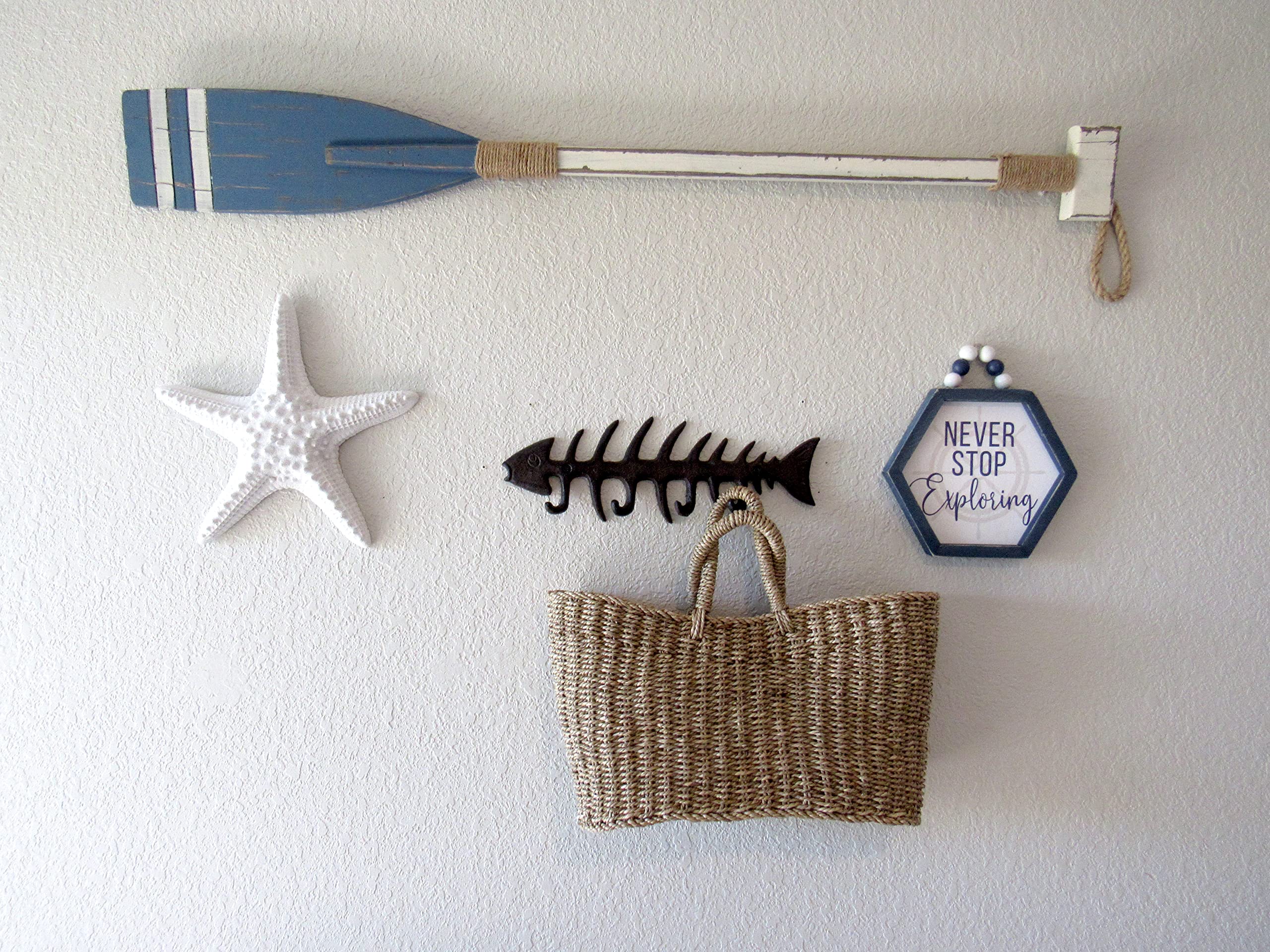 WallCharmers Large Fish Bone Key Holder, Leash Hook & Towel Rack - Rustic Nautical Wall Decor for Bathroom, Kitchen or Beach House (Perfect for Hanging Keys, Dog Leashes & Bath Towels)