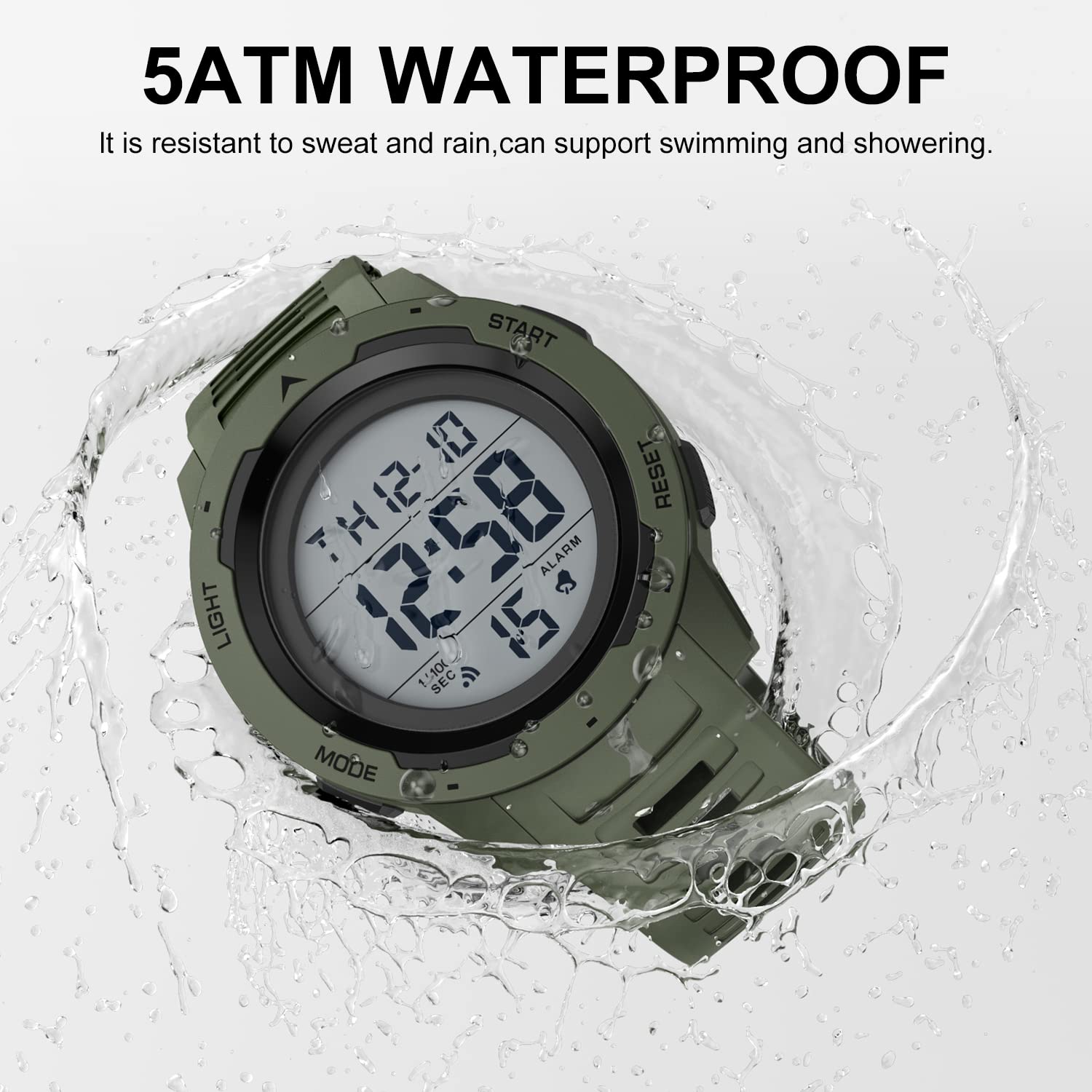 **GOLDEN HOUR Men's Waterproof Digital Sports Watch - Military Style, Wide Screen, Easy-to-Read Display, Durable Rubber Strap - Perfect for Running, Hiking, Swimming & Outdoor Adventures**