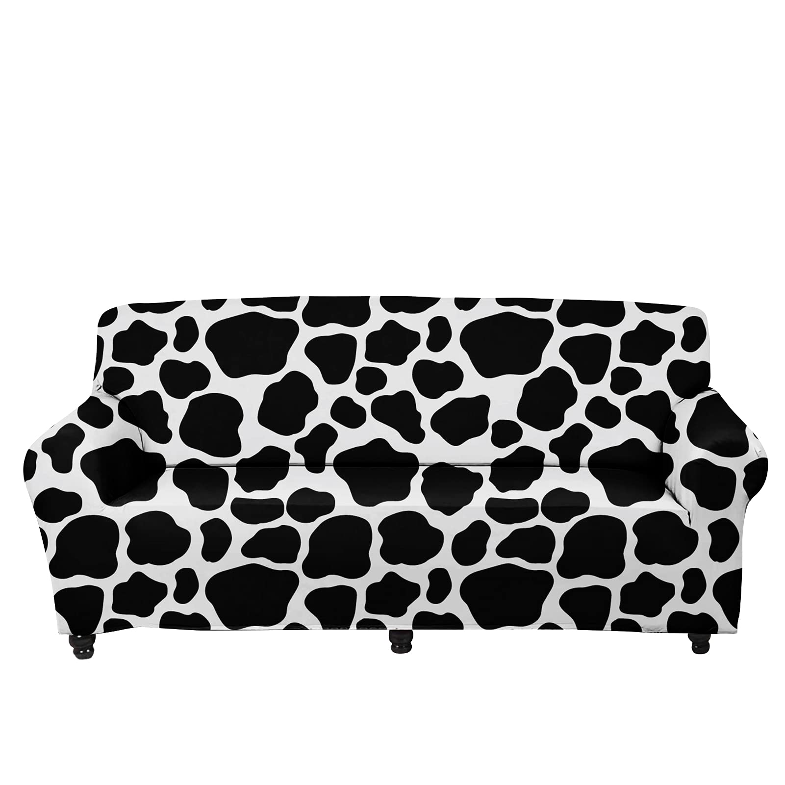 Belidome Cow Print Sofa Slipcover - Stretchable Loveseat Couch Cover with Non-Slip Design, Furniture Protector for Living Room, Home Decor (Black & White Cowhide Pattern) - Perfect for Pet Owners & Farmhouse Style Homes