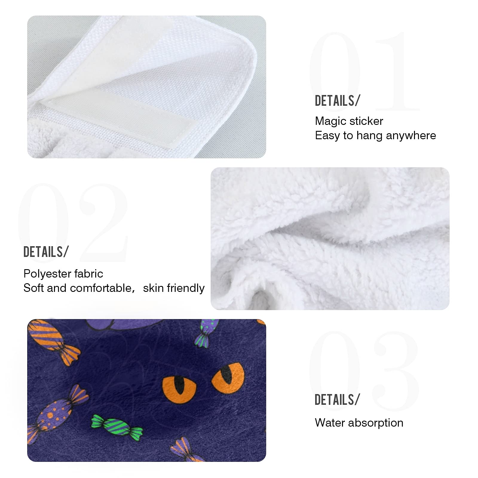 Halloween Cat Print Kitchen Hand Towels - 2 Pack Fast Drying, Absorbent & Soft Hanging Towels for Kitchen, Bathroom & Party Decor - Perfect for Halloween, Thanksgiving & Christmas Home Decor