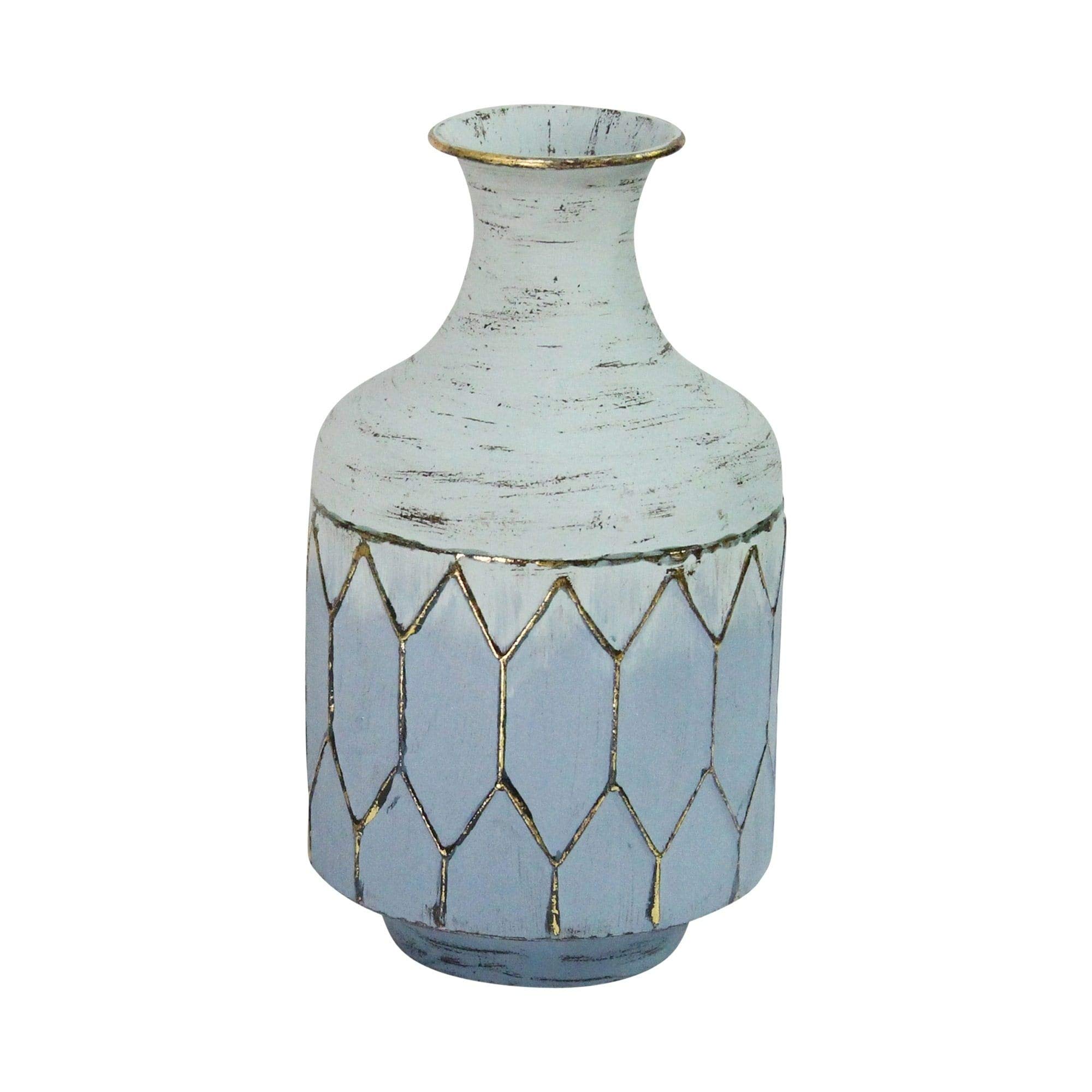Blue Metal Table Vase - Bohemian Eclectic Distressed Decor for Home, Office & Wedding Centerpieces | Rustic Farmhouse & Vintage Style Home Décor