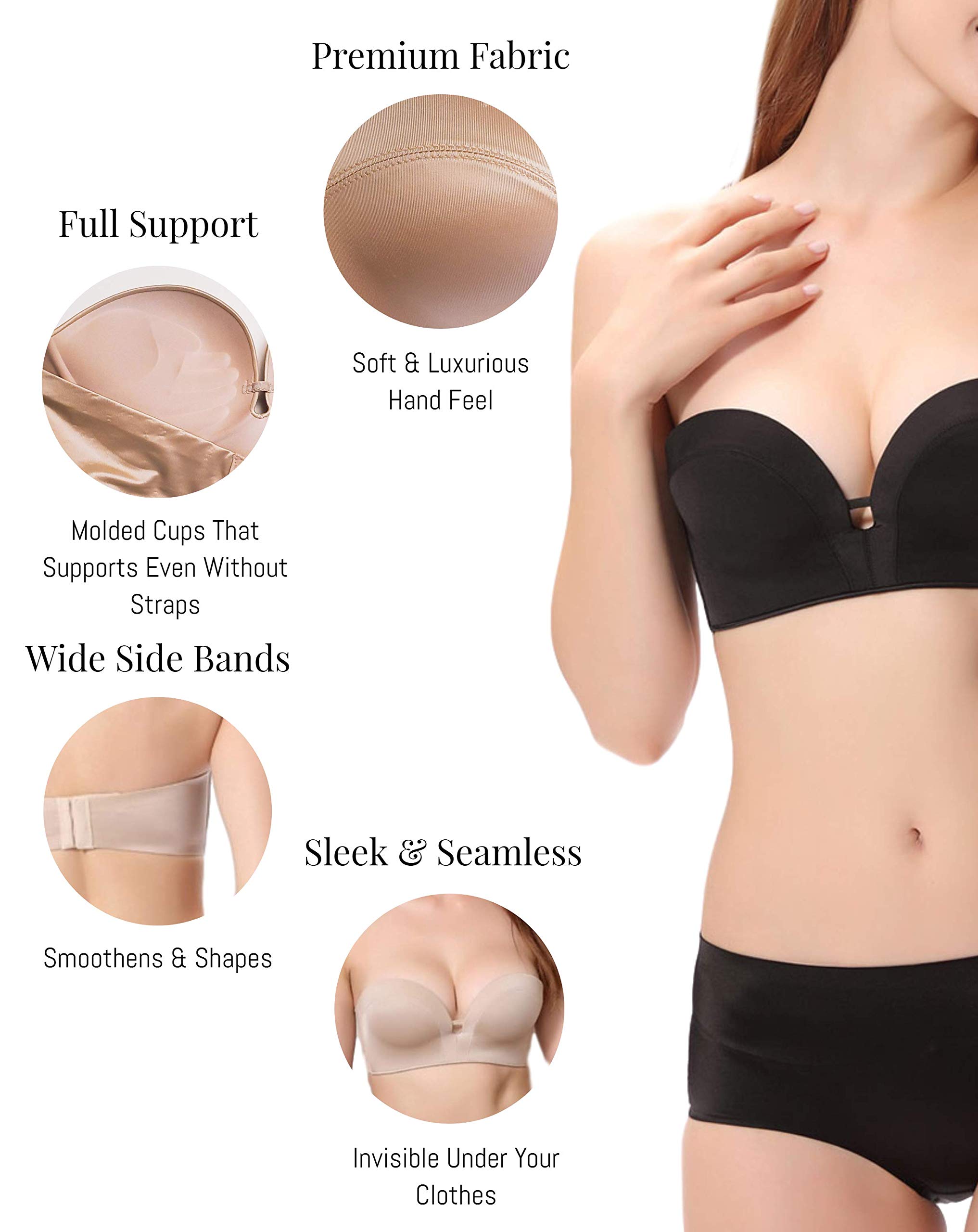 Wirefree Strapless Bras for Women A to C Cup - Seamless Padded Push Up Lingerie for Lift & Support | Perfect for Backless Dresses, Wedding Gowns & Special Occasions