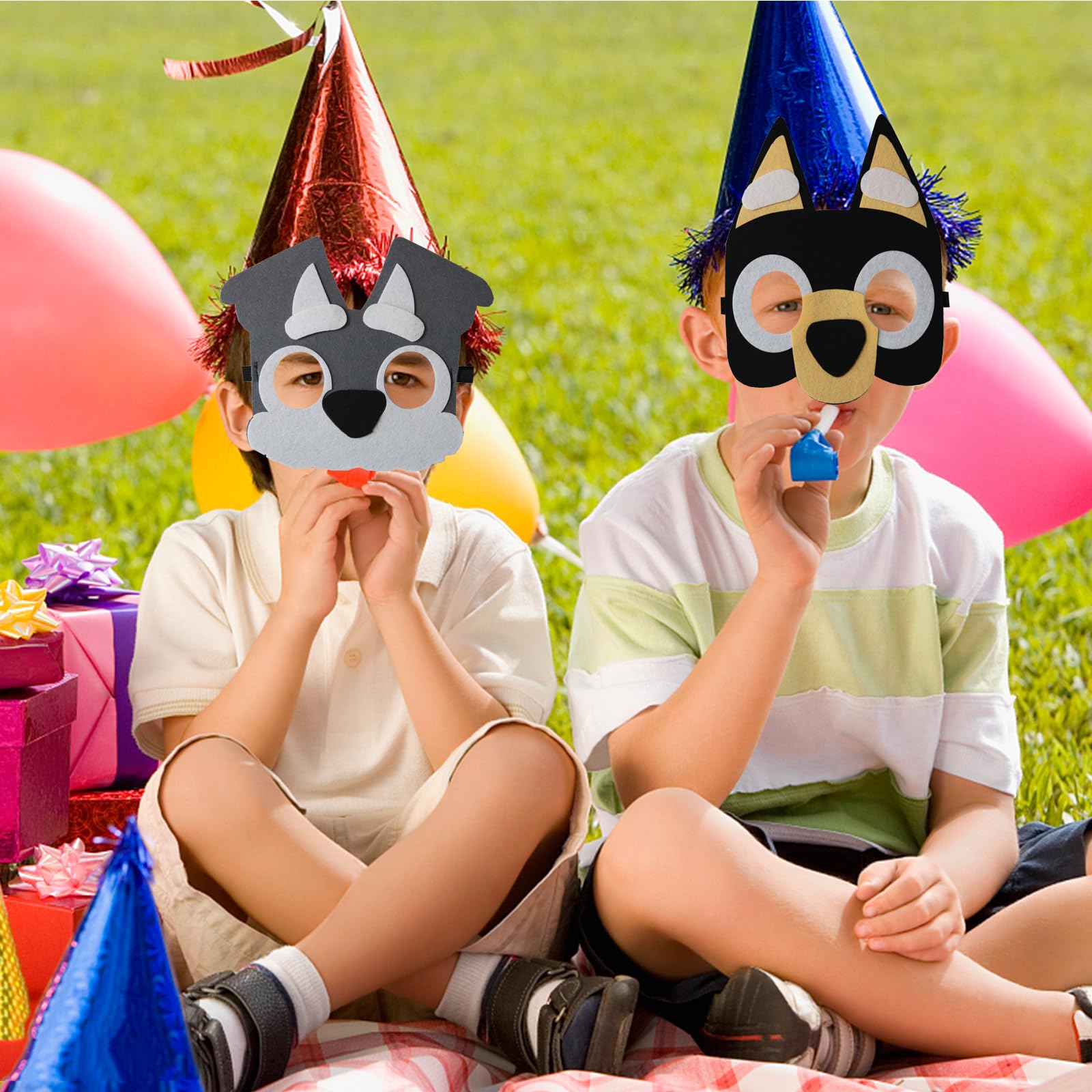 24 Pack Puppy Dog Felt Masks - Kids Party Favors, Dog Theme Birthday Supplies, Halloween Costume Accessories for Boys & Girls - Perfect for Dress Up, Birthday Parties & Halloween Cosplay