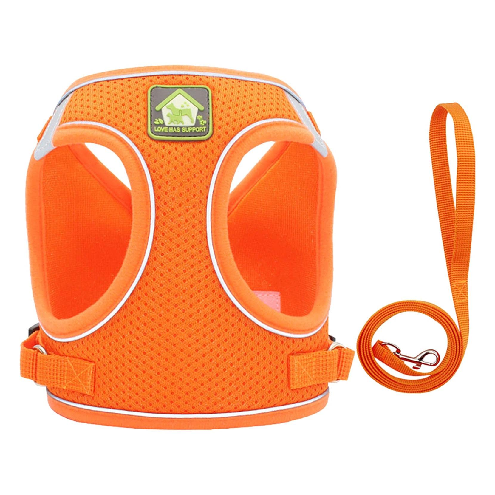 **Reflective Adjustable Dog Harness with Leash – Breathable Pet Vest for Small & Medium Dogs – Quick-Release Buckle for Easy Control – Ideal for Walking, Running & Outdoor Adventures (Orange, X-Small)**