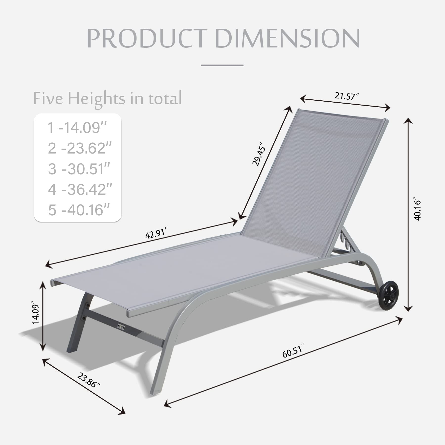 **Domi Outdoor Chaise Lounge Set of 2 - Adjustable Poolside Chairs with Wheels for Patio, Beach, Yard & Deck - Grey - Perfect for Sunbathing, Relaxing & Lounging by the Pool**