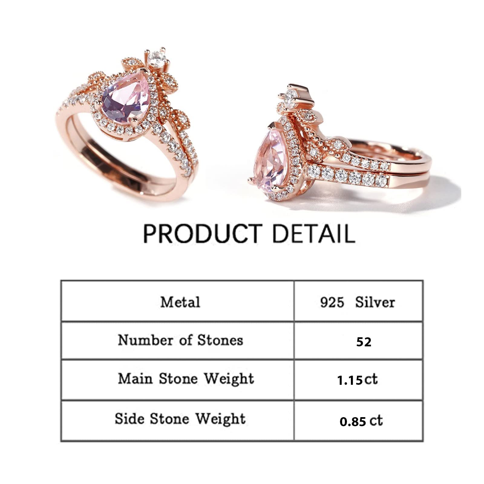Jeulia Sterling Silver Halo Pear Cut Synthetic Diamond Engagement Ring Set - Rose Gold Plated Art Deco Bridal Jewelry with Gift Box for Wedding, Anniversary & Promise (Perfect for Proposals, Bridal Showers & Romantic Gifts)