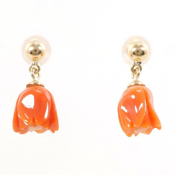 18K Yellow Gold Coral Earrings for Women - Elegant Handmade Dangle Earrings for Party, Wedding & Special Occasions