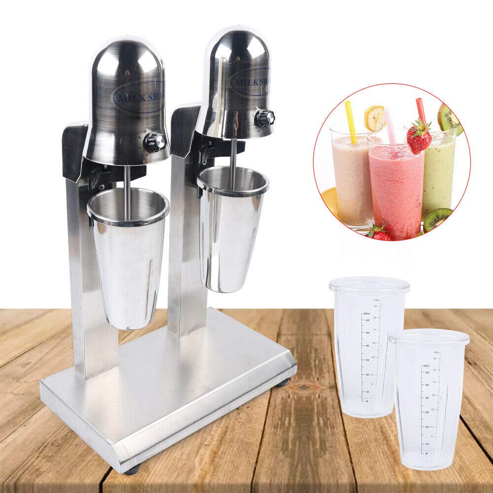 Commercial Dual Head Milkshake Maker - 110V 560W Stainless Steel Drink Mixer for Smoothies, Malt & Soft Ice Cream | Includes Measuring Cups & 2 Speed Settings | Perfect for Restaurants, Cafes & Ice Cream Shops