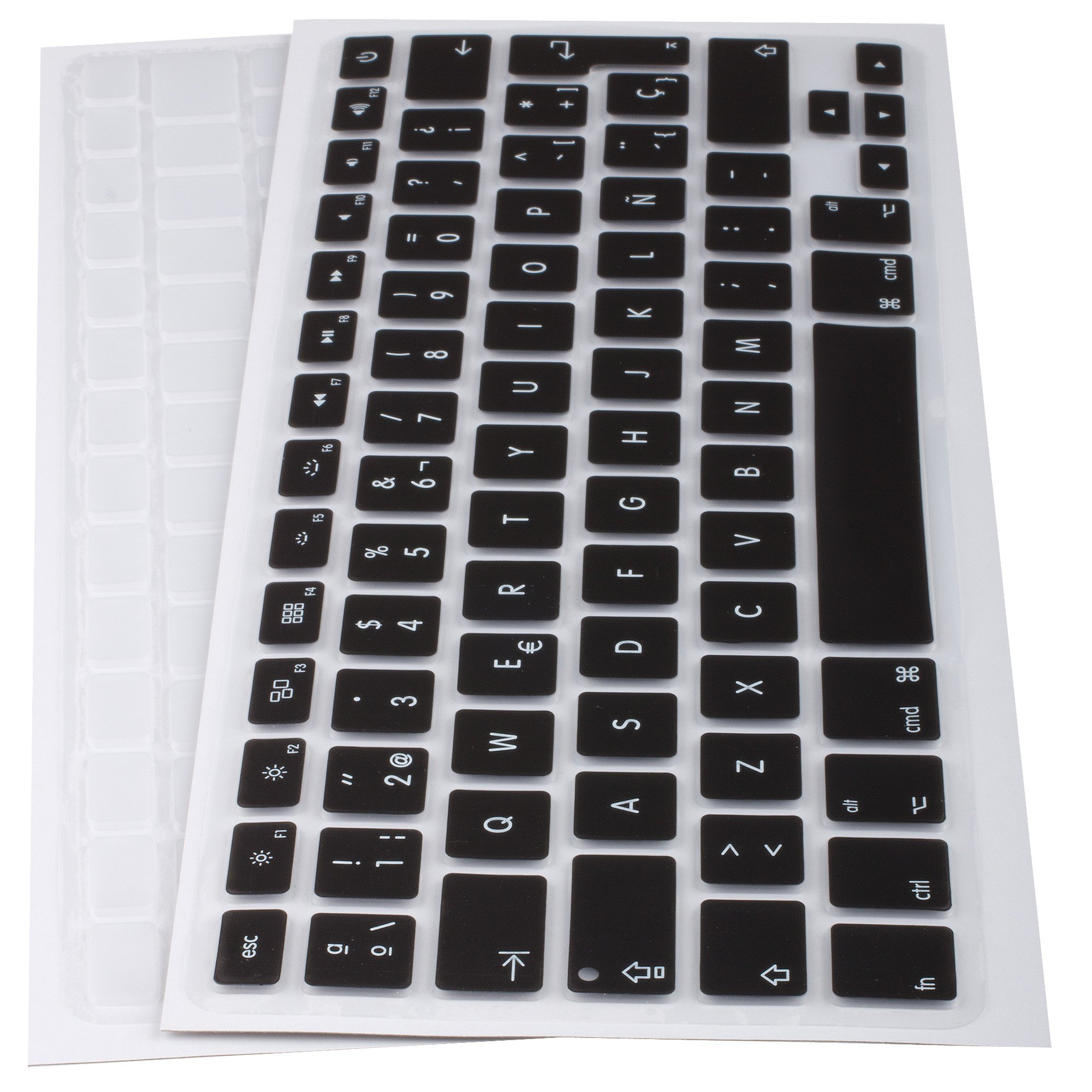 Premium Silicone Keyboard Cover for MacBook Air 13/15/17 (2012 Release) - QWERTY Spanish Layout - Black & Transparent Options - Dust & Spill Protection for Work, Travel & Home Use