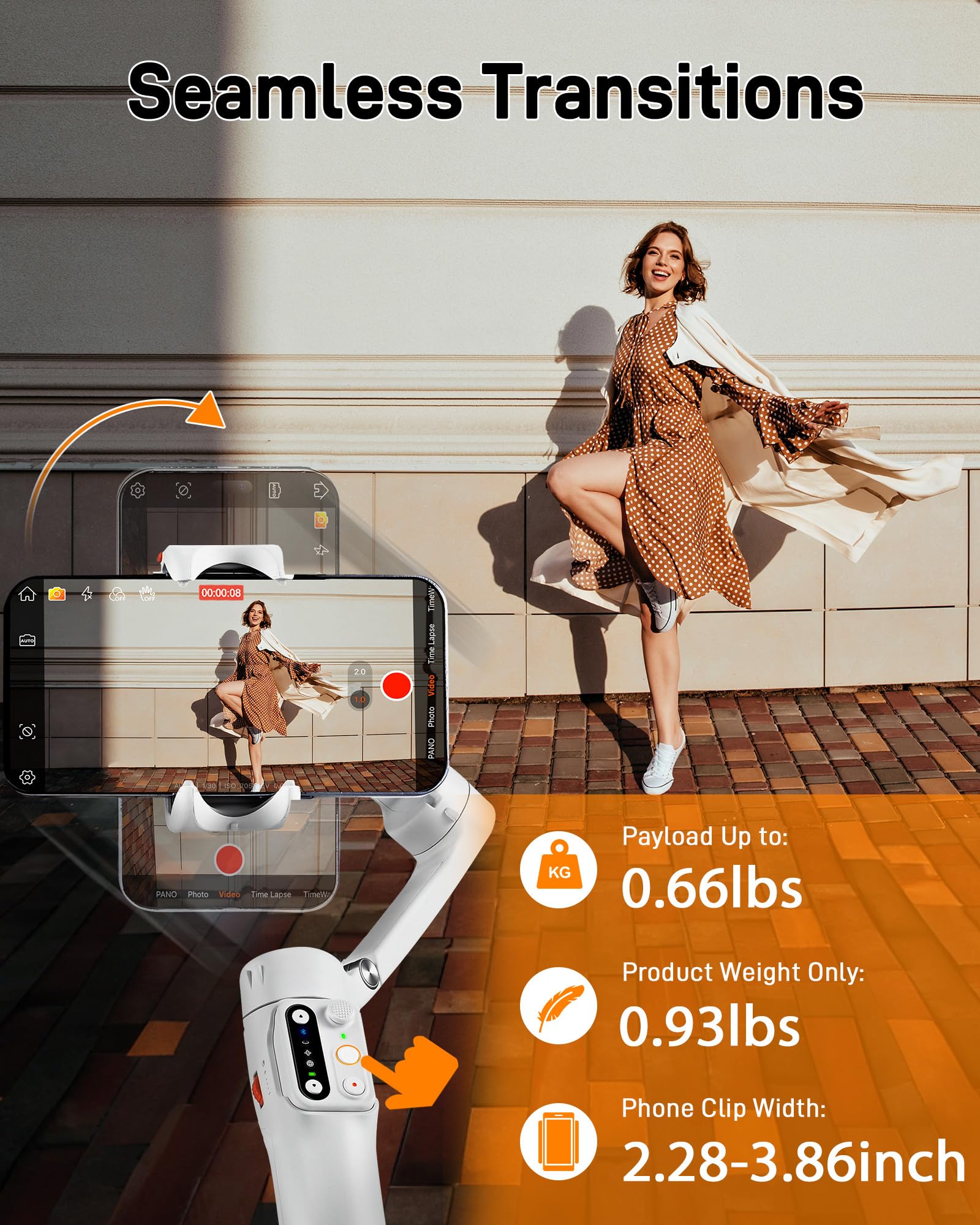 Hohem iSteady V3 3-Axis Gimbal Stabilizer for iPhone & Android Phones - Magnetic AI Tracking, Built-in Extendable Selfie Stick, Tripod & Fill Light - Perfect for Vlogging, YouTube Videos, TikTok & Live Streaming (White)