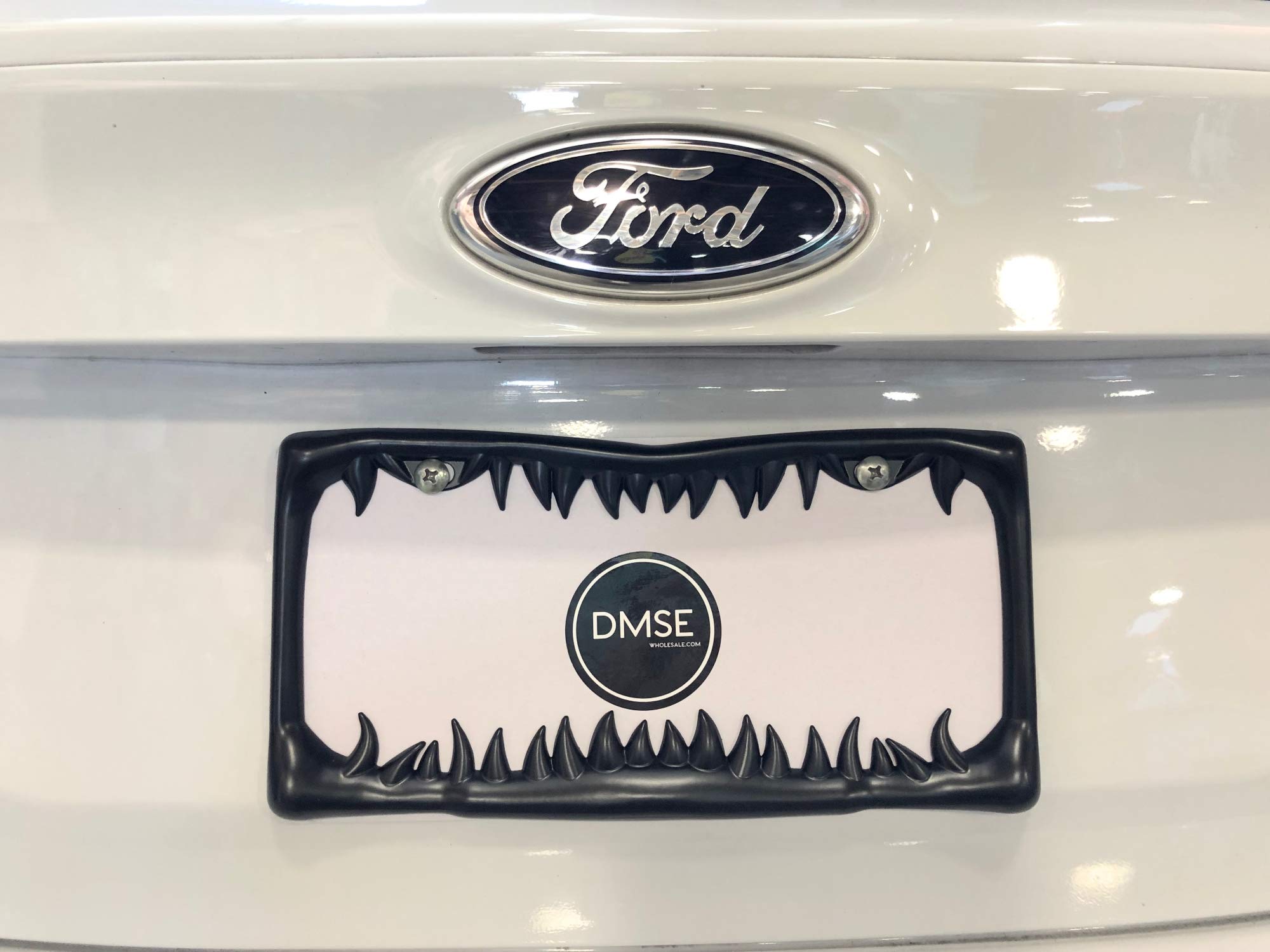 DMSE Universal Metal Shark Tooth License Plate Frame - Black Cool Design for Cars, Trucks & SUVs - Durable & Stylish Car Accessory for Beach Lovers & Auto Enthusiasts