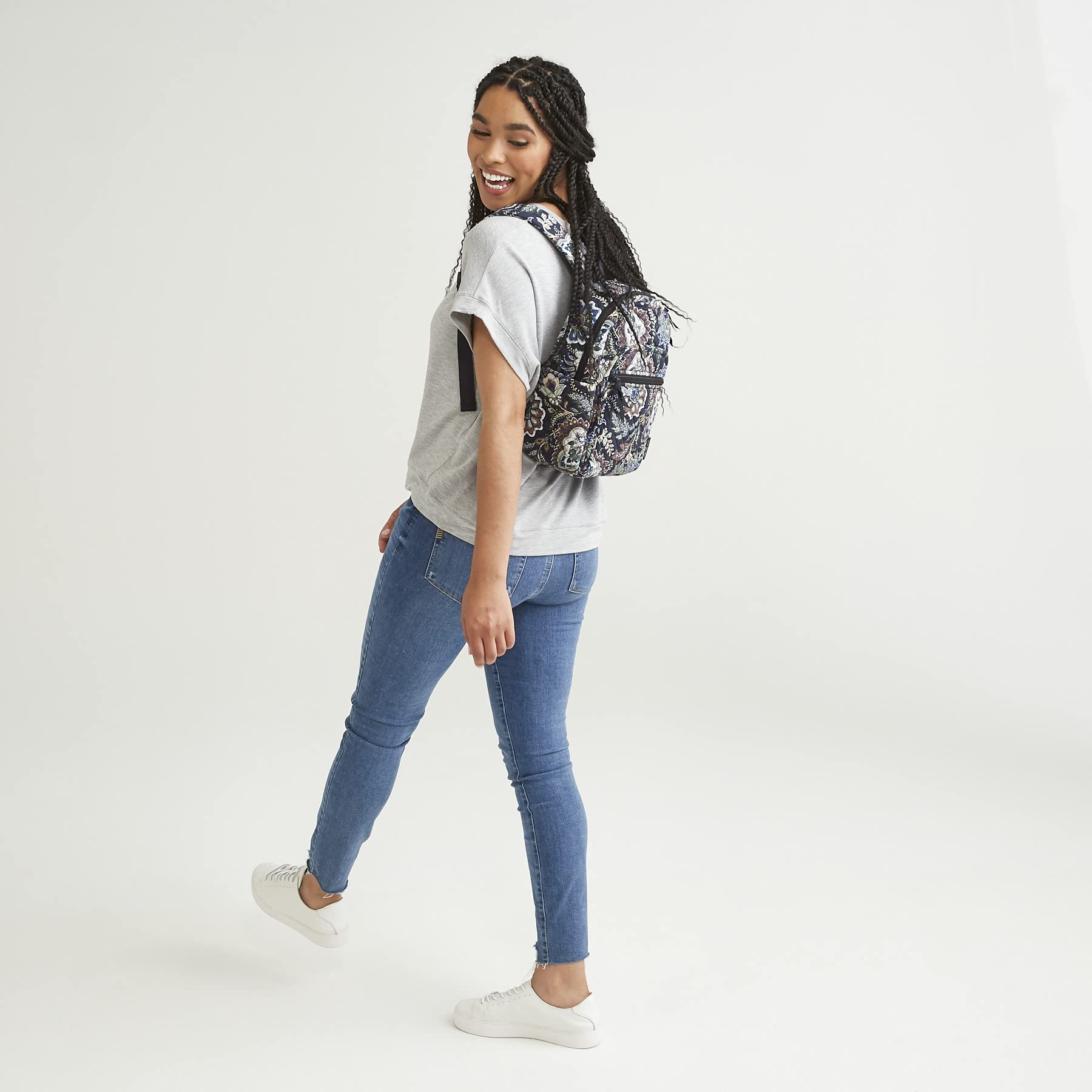 Vera Bradley Women's Small Cotton Backpack - Dreamer Paisley Print, Eco-Friendly Recycled Material, Lightweight & Durable for Travel, Work & School