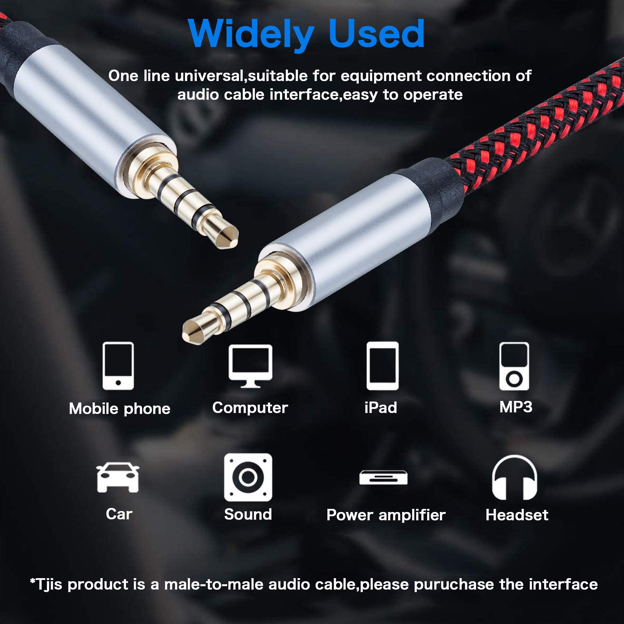 25Ft Male to Male TRRS 3.5mm Audio Cable - 90 Degree Nylon Braided Stereo Auxiliary Cord for Headphones, Gaming Headsets, Smartphones, Tablets, PS4, PC & Laptop - Perfect for Gaming, Music Streaming & Home Theater Systems