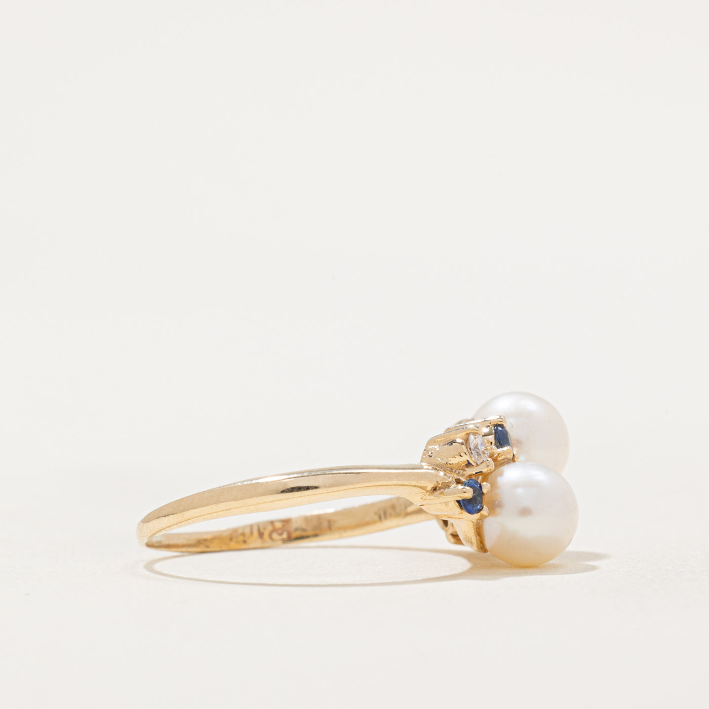 Pearl Sapphire & Diamond Wave Ring 0.18ctw Size 8 | Elegant Stackable Jewelry for Women | Perfect for Weddings, Anniversaries & Special Occasions