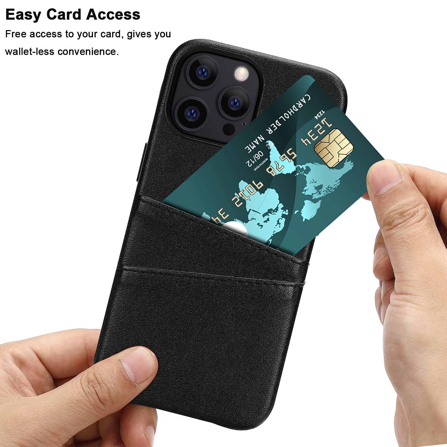 Premium Leather Wallet Case for iPhone 13 Pro Max (6.7-inch) - 2 Card Holder Slots | Slim Protective Cover with RFID Blocking | Perfect for Business, Travel & Everyday Use (Black, 2021 Model)
