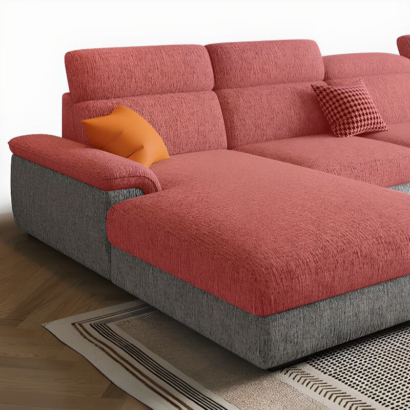 L Shape Sofa Chaise Sectional - 4 Seater 3 Piece Set with Pillow Top Arm & Chaise (Grey/Azure) - Left Hand Facing Modern Living Room Furniture for Small Spaces & Apartments