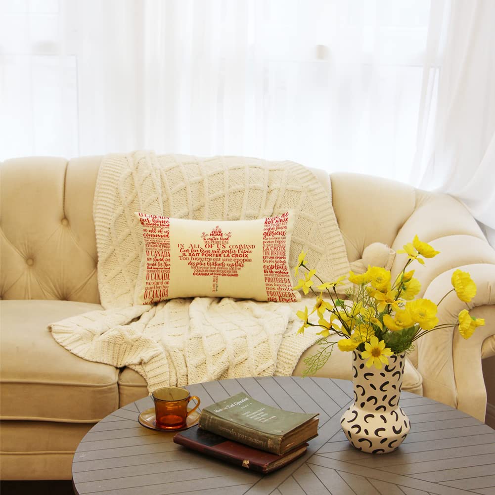 Farmhouse Lumbar Pillow Covers 12x20 Inch - Canada Our Home Quotes - Decorative Cushion Cases for Sofa, Couch & Living Room - Cozy Home Decor Accent