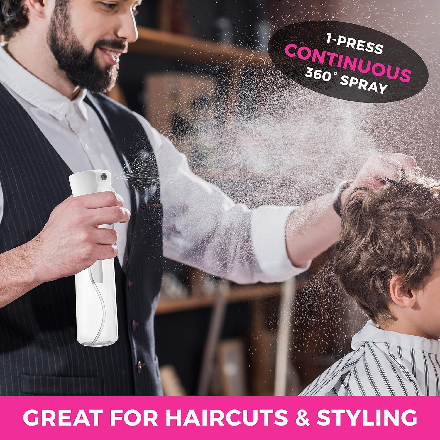 SKYPARKLE 300ml Continuous Spray Bottle - Ultra Fine Mist for Hair Styling, Plant Watering, Cleaning & More | Professional Salon & Barber Quality | Perfect for Home, Salon & Garden Use (White, Pack of 1)