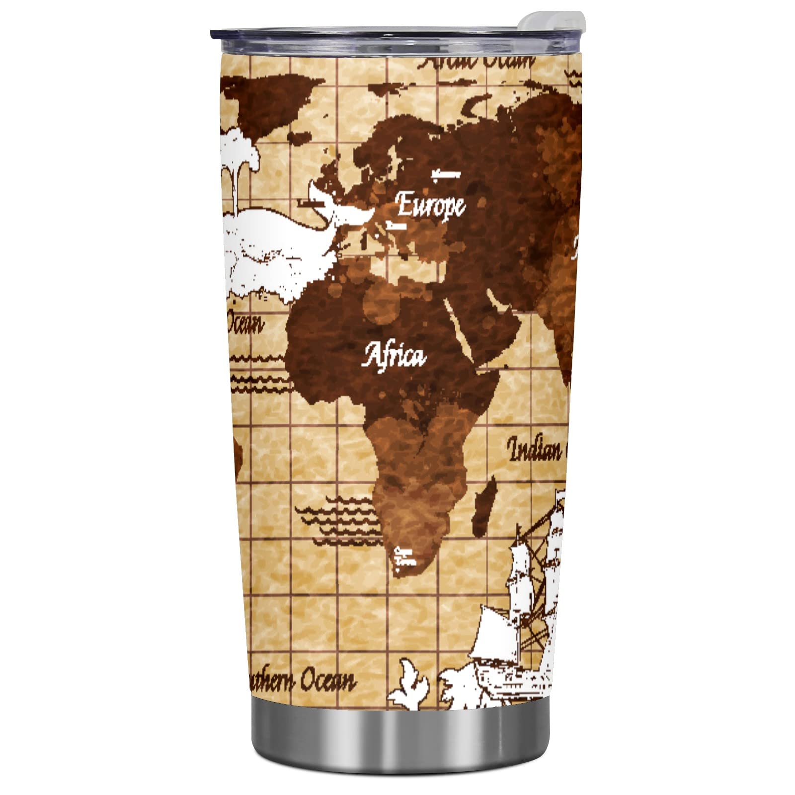 Simple Modern Classic Insulated Tumbler with Flip Lid - 20oz Stainless Steel Water Bottle for Coffee, Tea & Cold Drinks | Vacuum Insulated Travel Mug | Leakproof Design | Perfect for Office, Gym & Outdoor Adventures | World Map Connection Lines Vintage Design