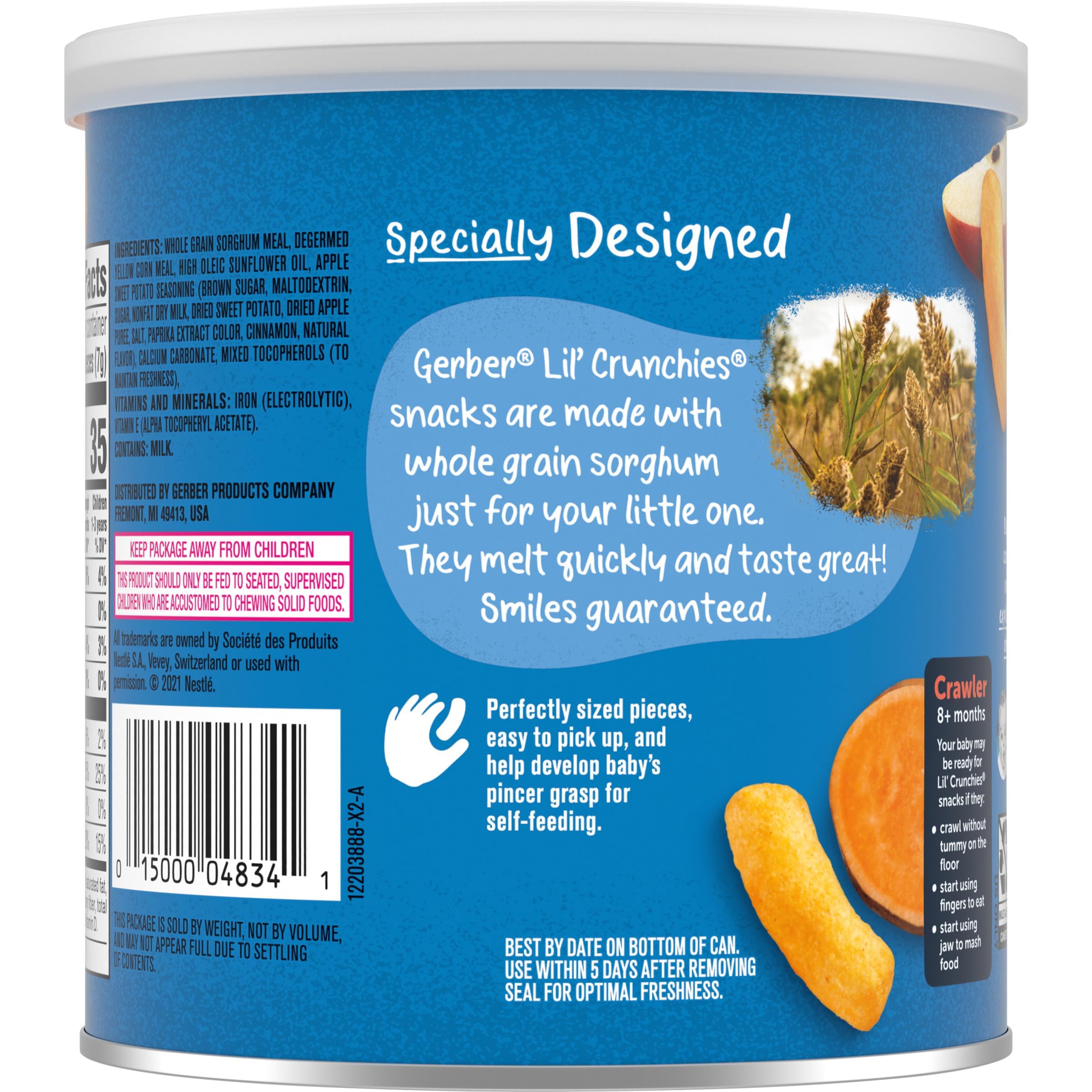 Organic Gerber Baby Snacks - Lil Crunchies Apple & Sweet Potato Puffs (1.48 oz, 6 Pack) | Healthy Toddler Finger Food for On-the-Go, Daycare & Travel Snacking