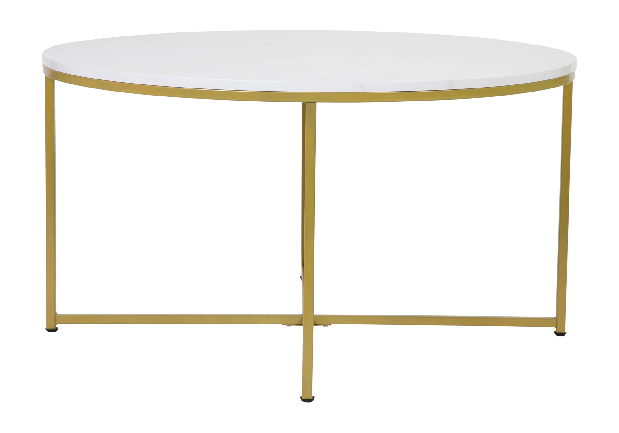 Flash Furniture Hampstead Collection 3-Piece Coffee & End Table Set - White Marbled Laminate Top with Matte Gold Crisscross Frame - Modern Living Room & Office Decor - Perfect for Coffee, Books & Display