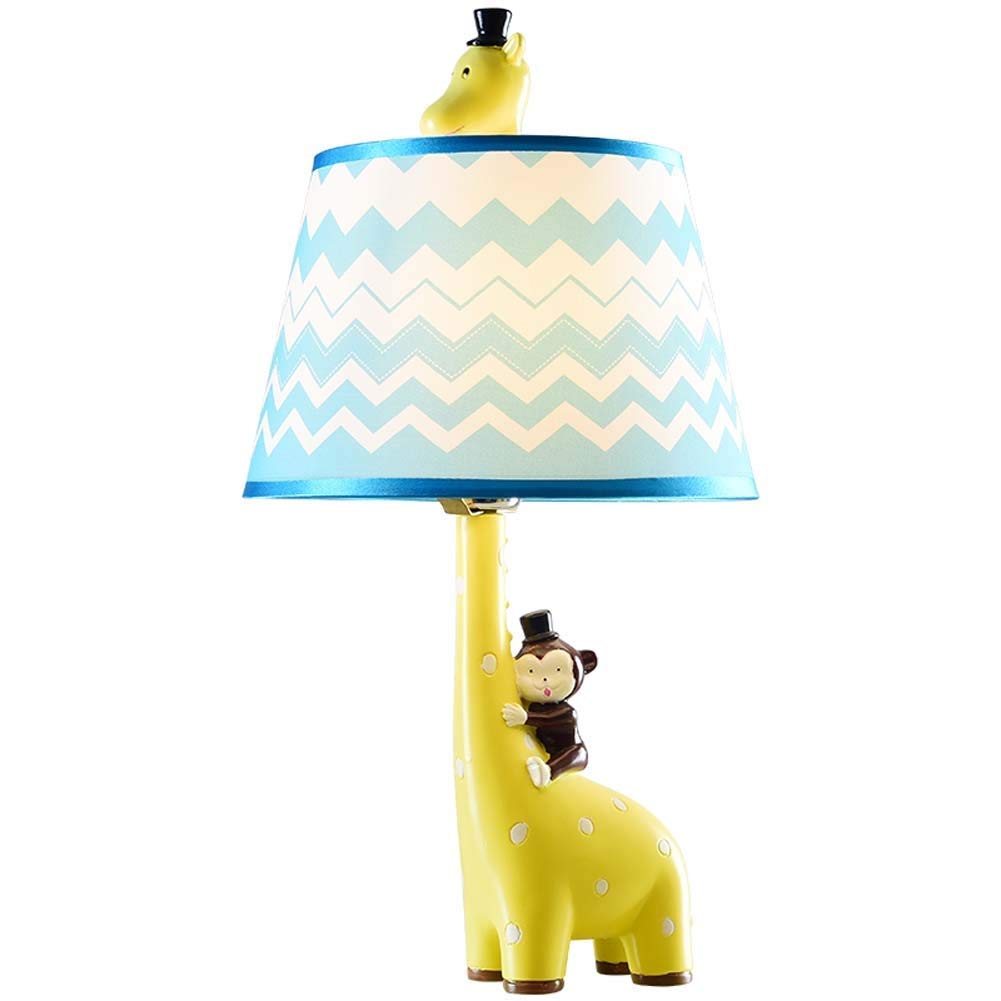 YeSBTx Cartoon Resin Table Lamp for Kids - E27 Base Desk & Nightstand Light with Fabric Linen Shade (No Bulb Included) - Perfect for Bedroom, Nursery, and Study Room Decor