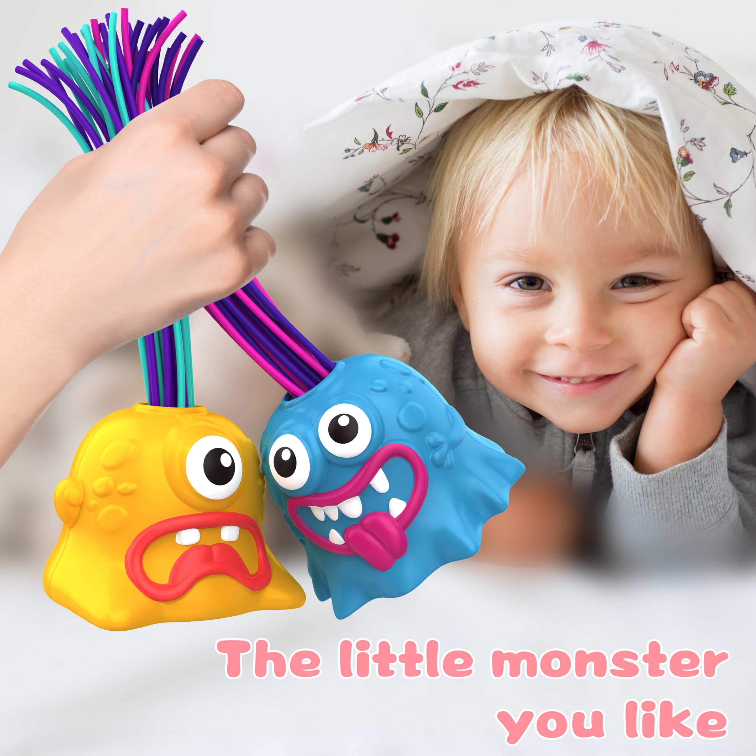 4PCS Fun Hair Pulling Fidget Screaming Monster Toys - Stress Relief & Anti-Anxiety Sensory Toys for Kids & Teens - Easter Basket Stuffers, Birthday Gifts for Boys & Girls Ages 3-7+ (Great for Classroom, Travel & Sensory Play)