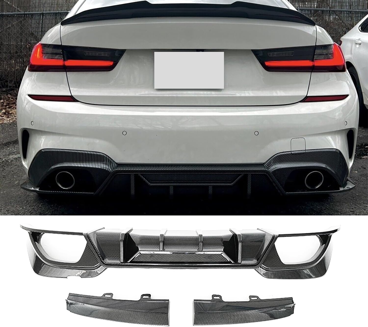 Carbon Fiber Rear Diffuser Lip for 2019-2022 BMW 3 Series G20 330i M340i - M Sport Rear Bumper Compatible Splitter - Enhance Aerodynamics & Style for Street Racing & Car Shows