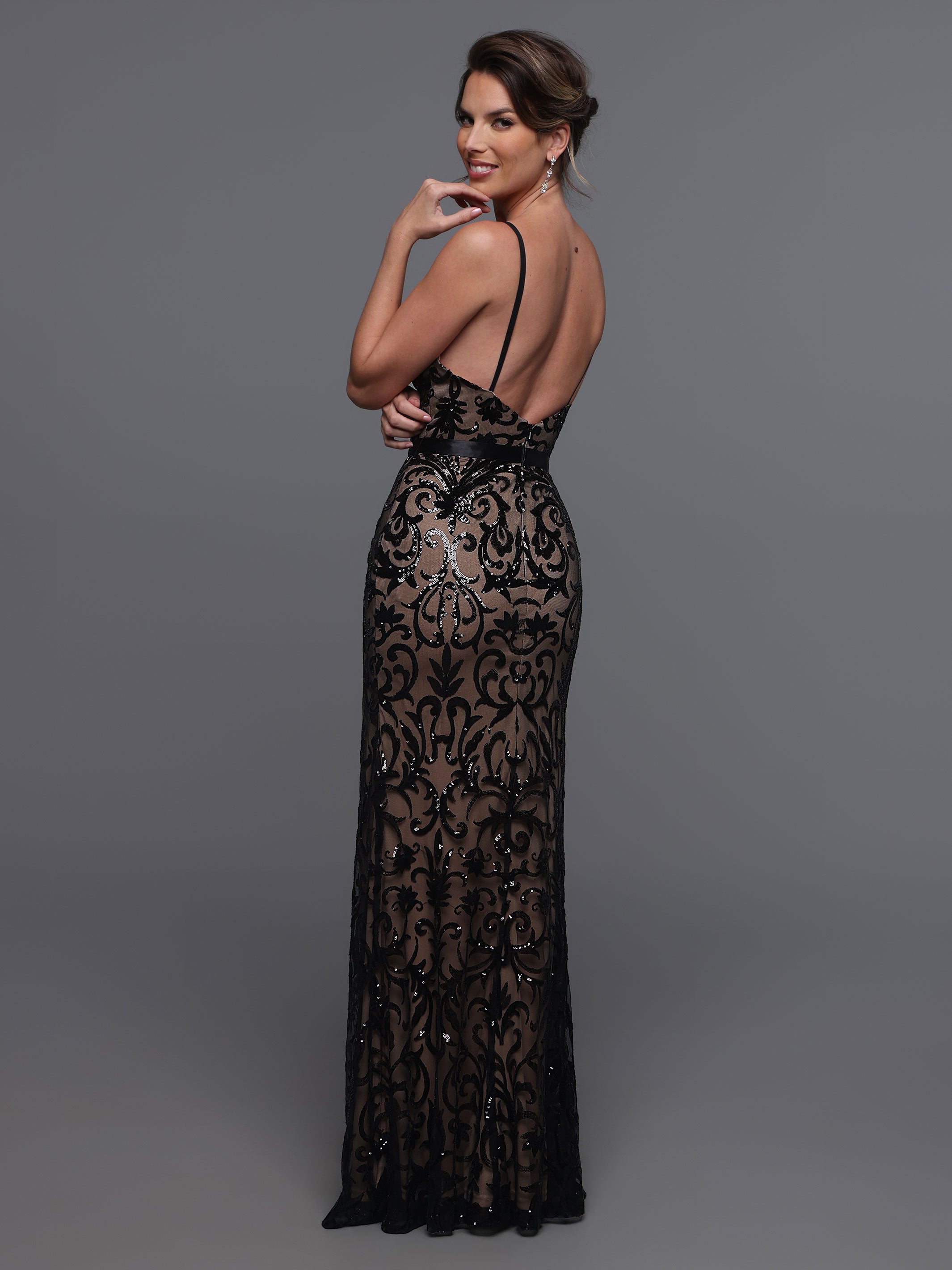 80088 Sequin Sheath Bridesmaid Dress with Plunging V-Neckline & Waist Sash - Elegant Formal Evening Gown for Weddings, Prom, and Special Occasions