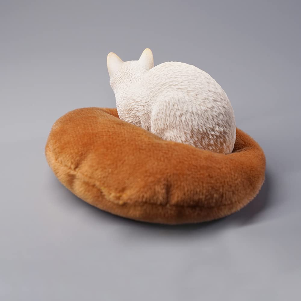 JXK White Resin Sleeping Cat Statue - Handcrafted Polyresin Cat Figurine with Intricate Details, Perfect Desktop Decor & Gift for Cat Lovers - Ideal for Home, Office, Bookshelf Display and Cat-Themed Collections