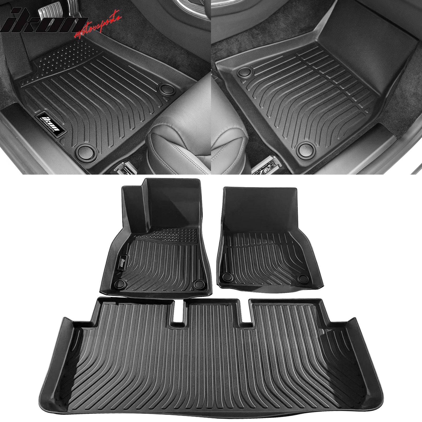 IKON 3D Molded All-Weather Floor Mats for Tesla Model S (2021-2024) - Black TPE Thermo Plastic Elastomer Car Floor Liners - Perfect for Daily Commuting, Road Trips & Winter Protection