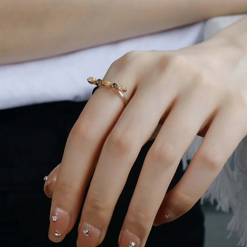 Exquisite Citrine Bar Shape Five Birthstones Ring for Women | Elegant Birthstone Jewelry Gift for Birthday, Anniversary & Special Occasions | TB2368