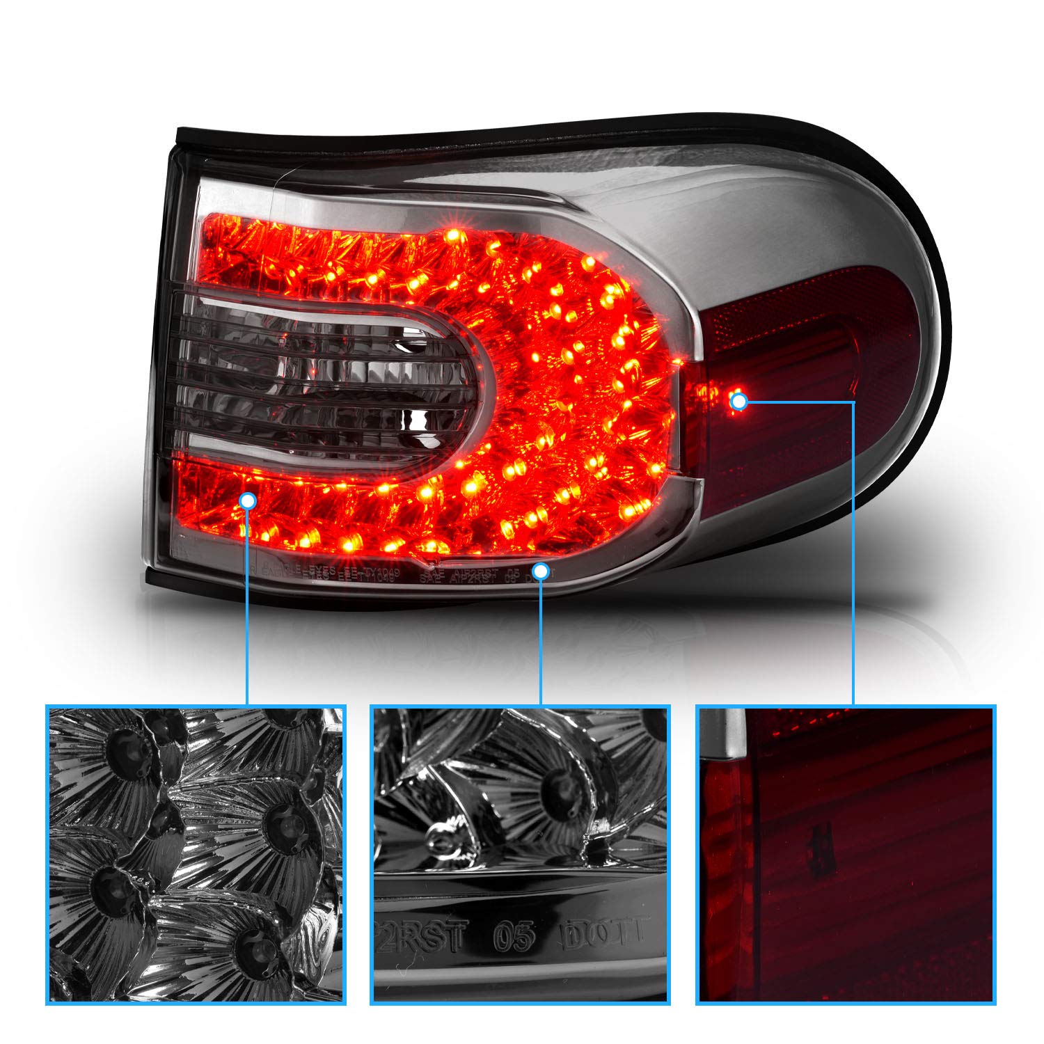 AmeriLite LED Tail Lights for Toyota FJ Cruiser - Smoke Lens, Left & Right Side - Enhanced Visibility & Style for Off-Road Adventures & Night Driving