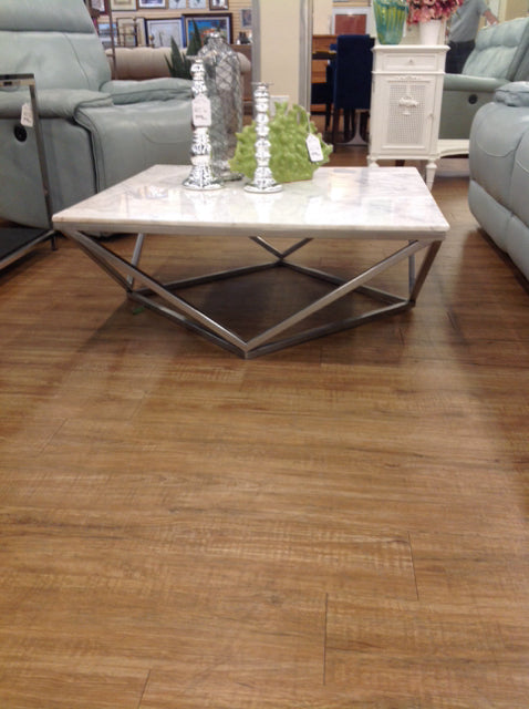 Modern Coffee Table with Marble Top & Silver Metal Base - Elegant Living Room Furniture for Home Decor, Office, and Lounge Areas