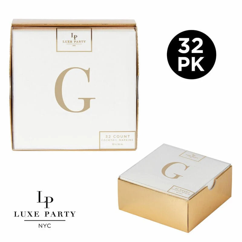 32 Pack Gold Metallic Cocktail Napkins with Letter G - Elegant Party Supplies for Weddings, Birthdays & Special Events