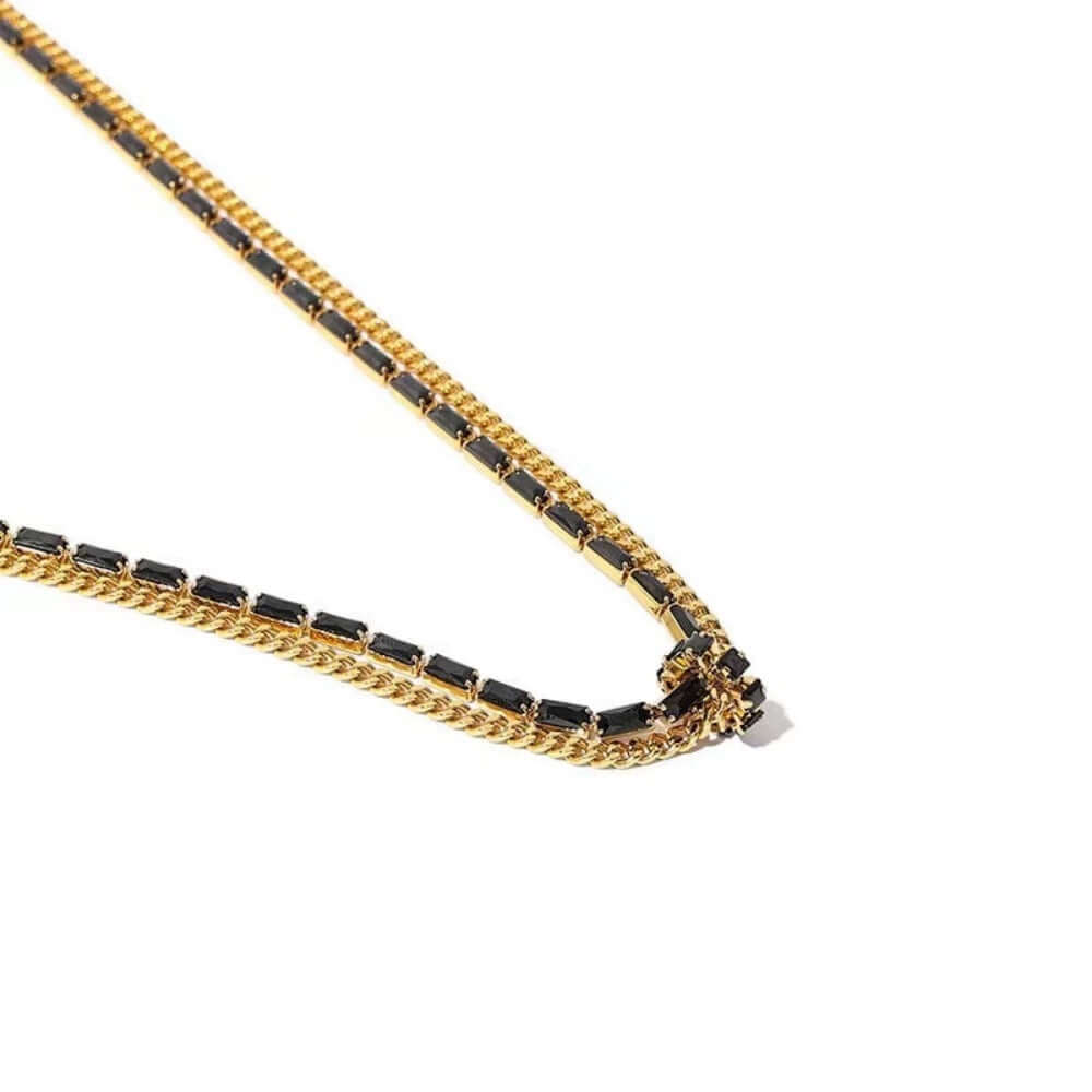 Black and Gold Layered Tennis Chain Necklace for Men & Women | 18K Gold Plated Stainless Steel Hip Hop Jewelry | Perfect for Parties, Gifts & Everyday Wear (QT2203)