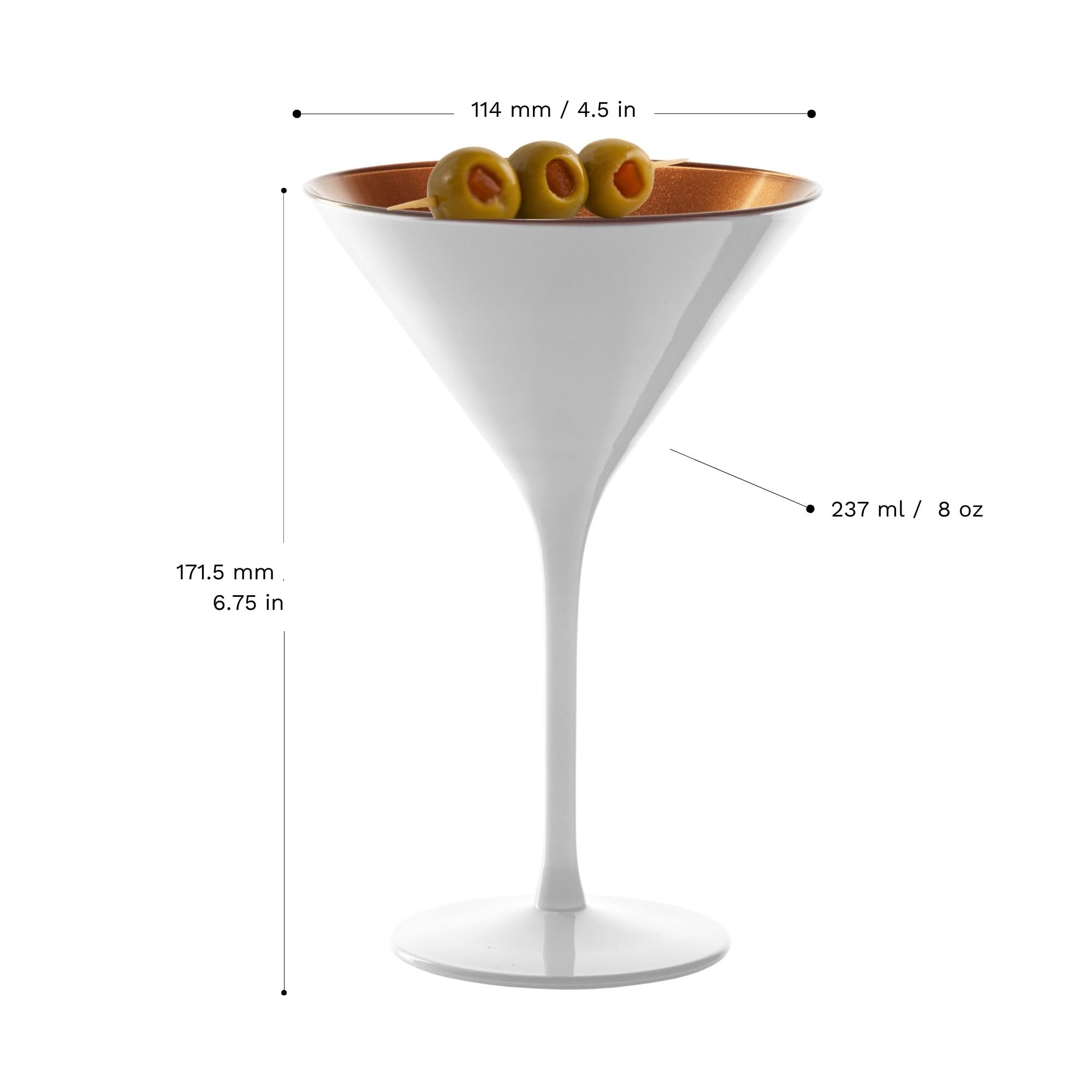 Stölzle Lausitz Olympia 8oz Martini Glasses Set of 6 - Premium Crystal Barware, Lead-Free & Dishwasher Safe Cocktail Glasses - Perfect for Gatsby Parties, Wedding Receptions & Upscale Home Entertaining (White & Bronze)